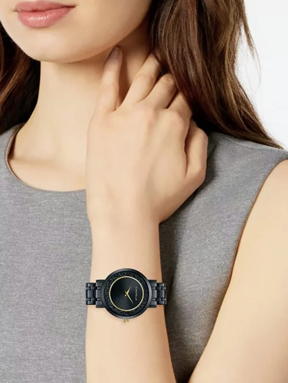 Caravelle By Bulova Black and Gold Glam Bracelet Watch